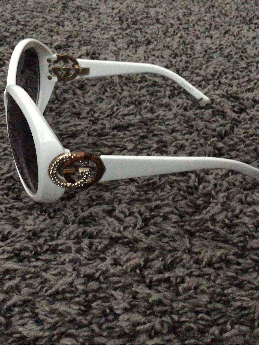 Gucci White Women's Oval Sunglasses with Gold Emblem